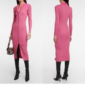 STAUD Vibrant Pink Long Sleeve Dress